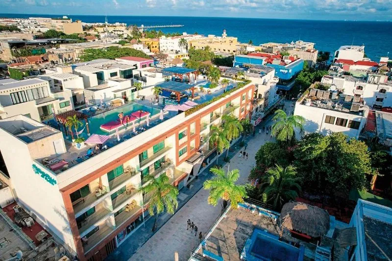 Pogled iz zraka na strešno teraso hotela The Palm z bazenom